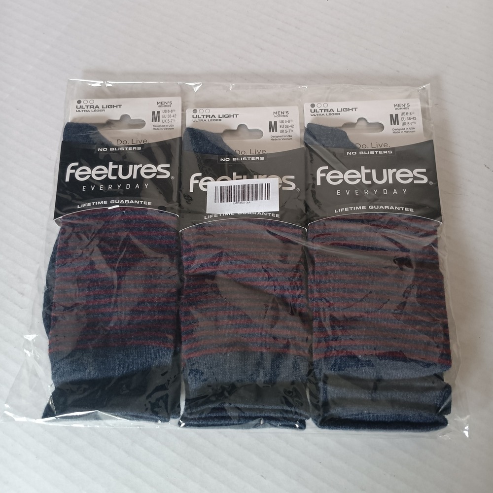 Feetures Everyday Socks Mens M Blue Uptown Ultra Light Crew 3 Pack LM151902